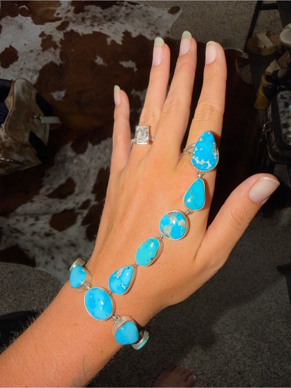 Turquoise Stone Silver hand chain